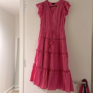 JCrew pink summer dress with pom poms